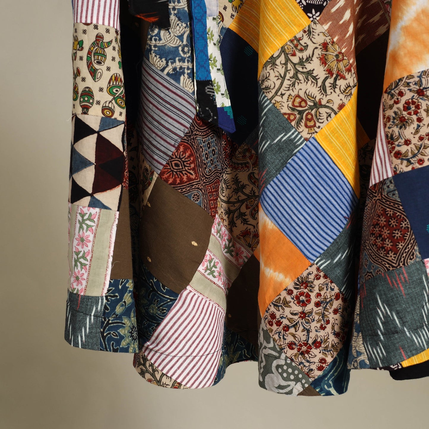 Multicolor Wrap Around Patchwork Cotton Skirt