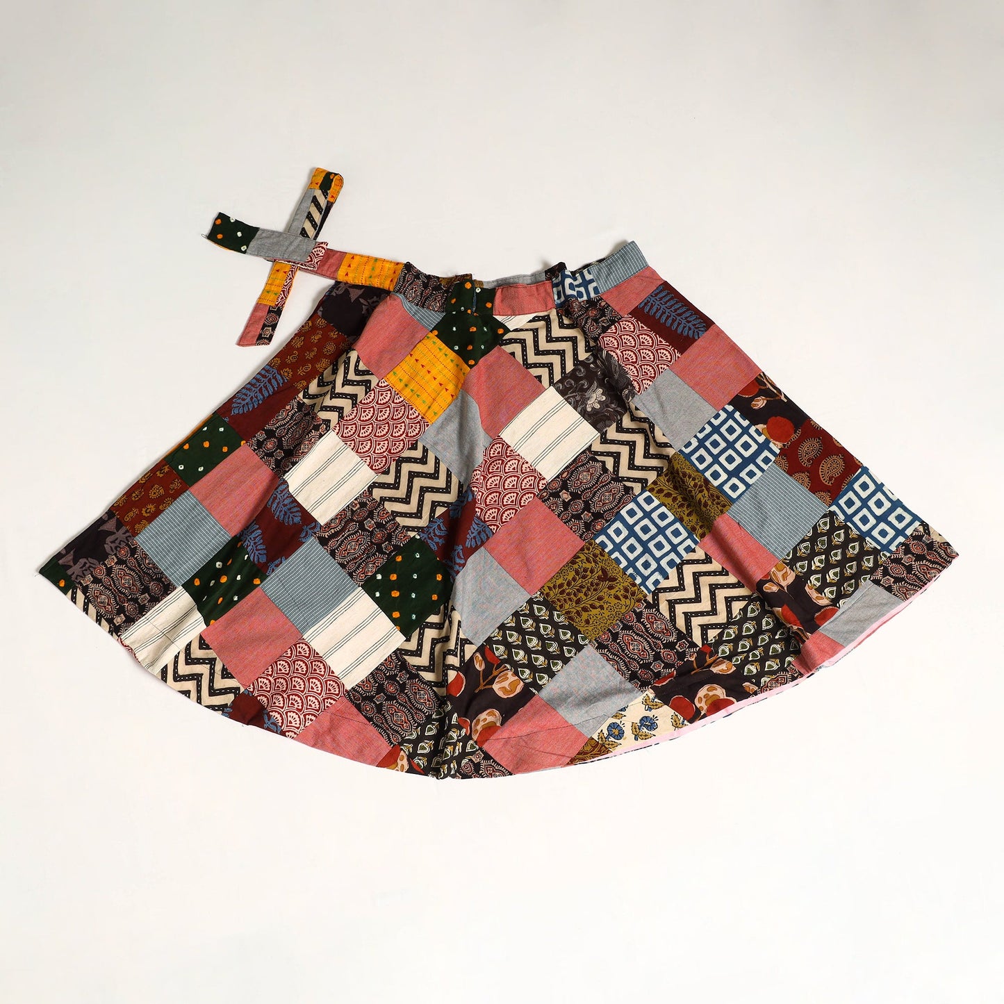 Multicolor Wrap Around Patchwork Cotton Skirt