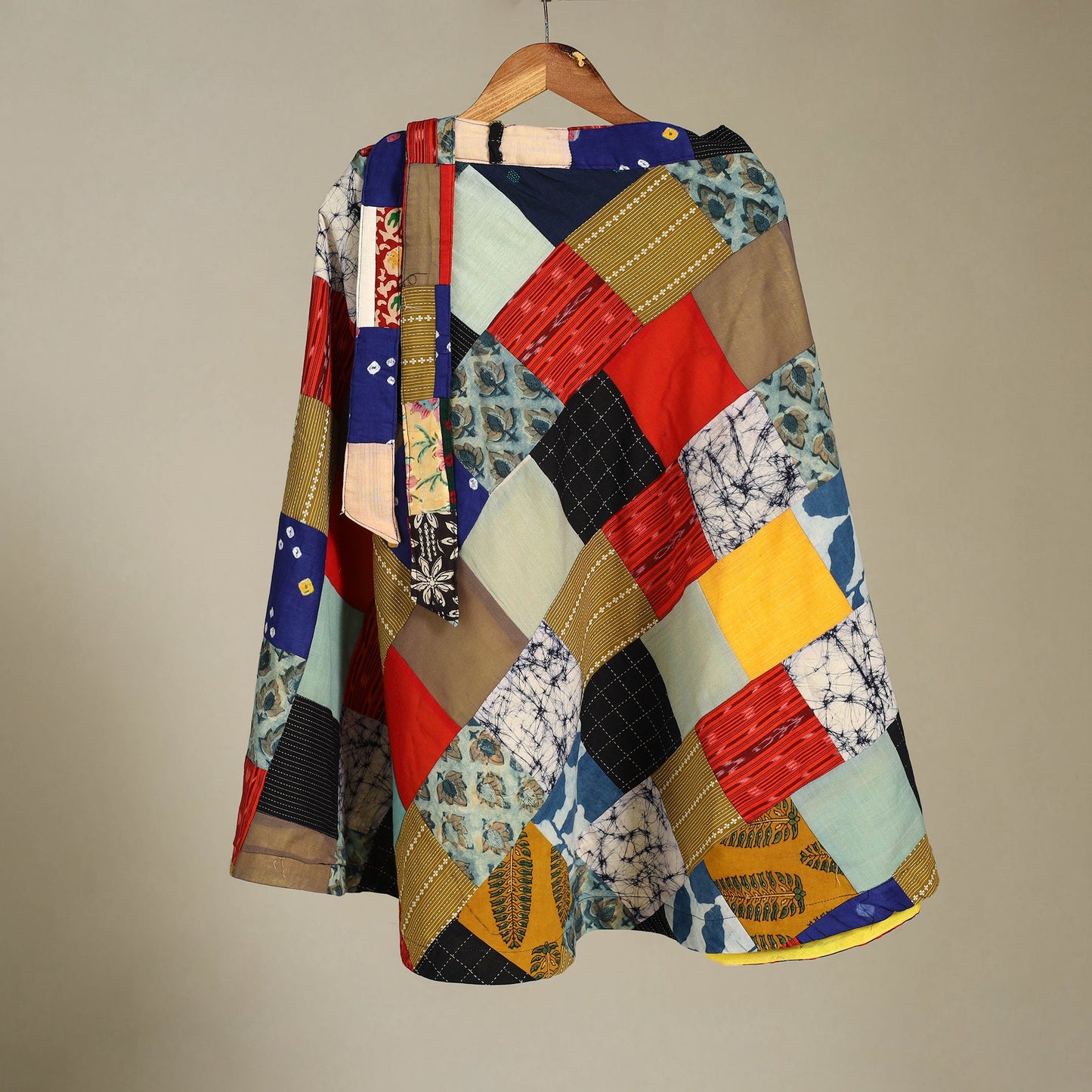 Multicolor Wrap Around Patchwork Cotton Skirt
