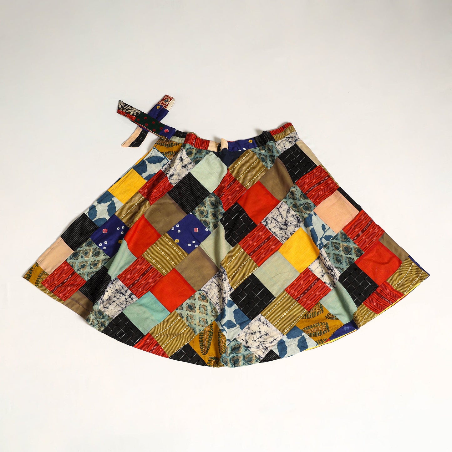 Multicolor Wrap Around Patchwork Cotton Skirt
