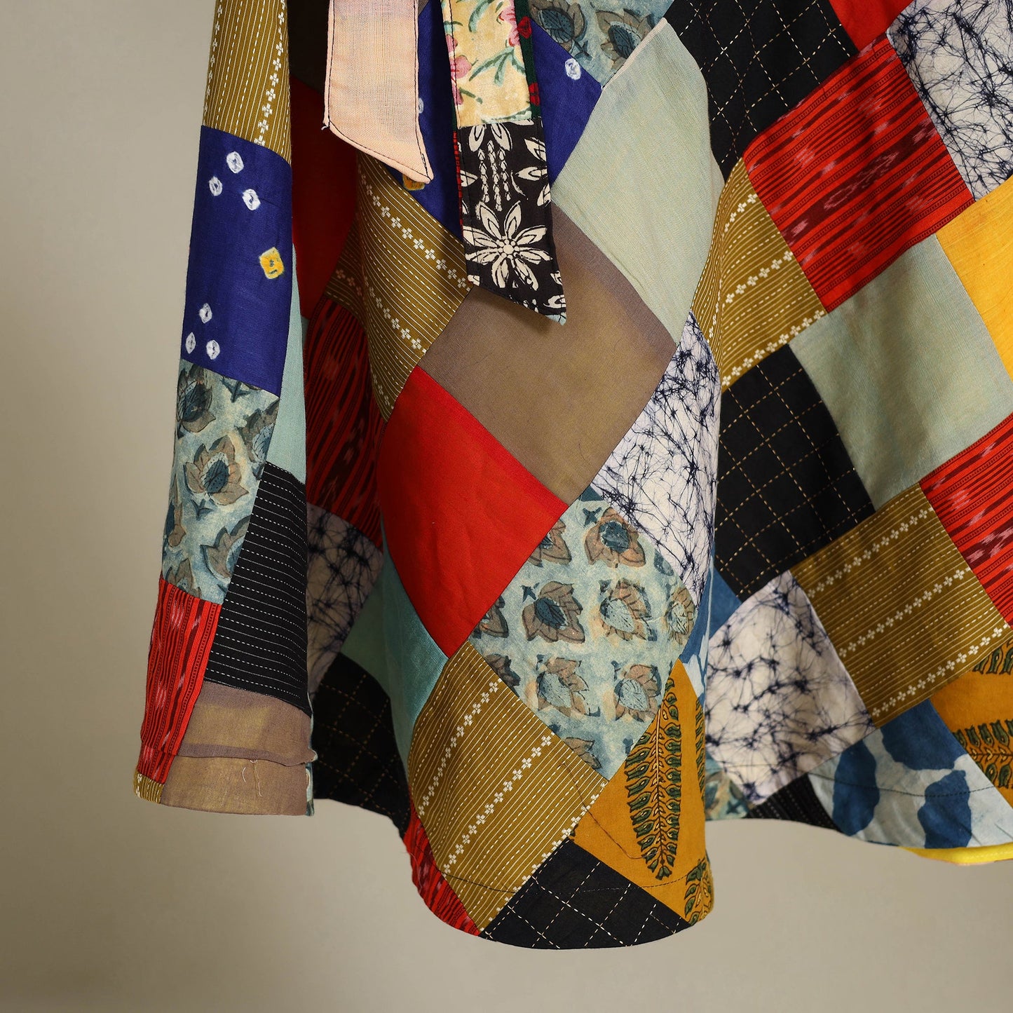 Multicolor Wrap Around Patchwork Cotton Skirt