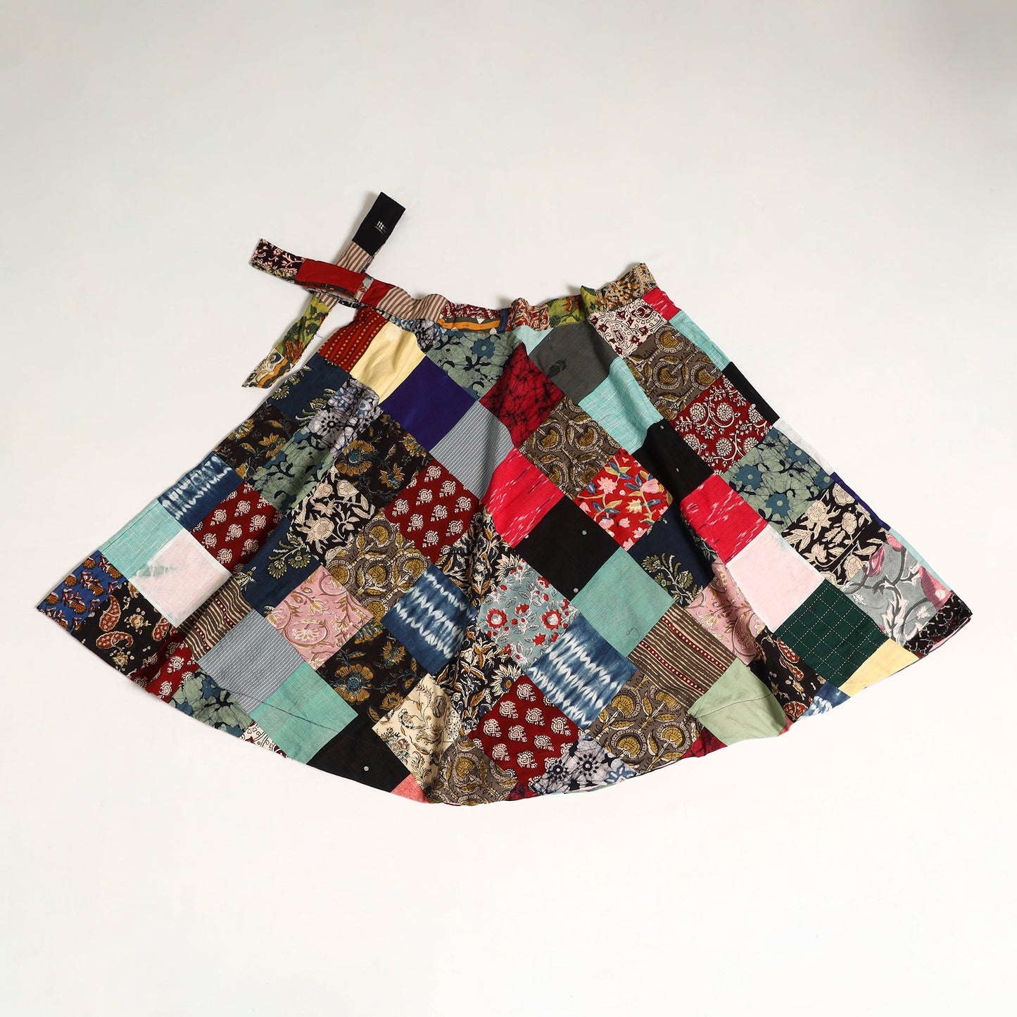 Multicolor Wrap Around Patchwork Cotton Skirt