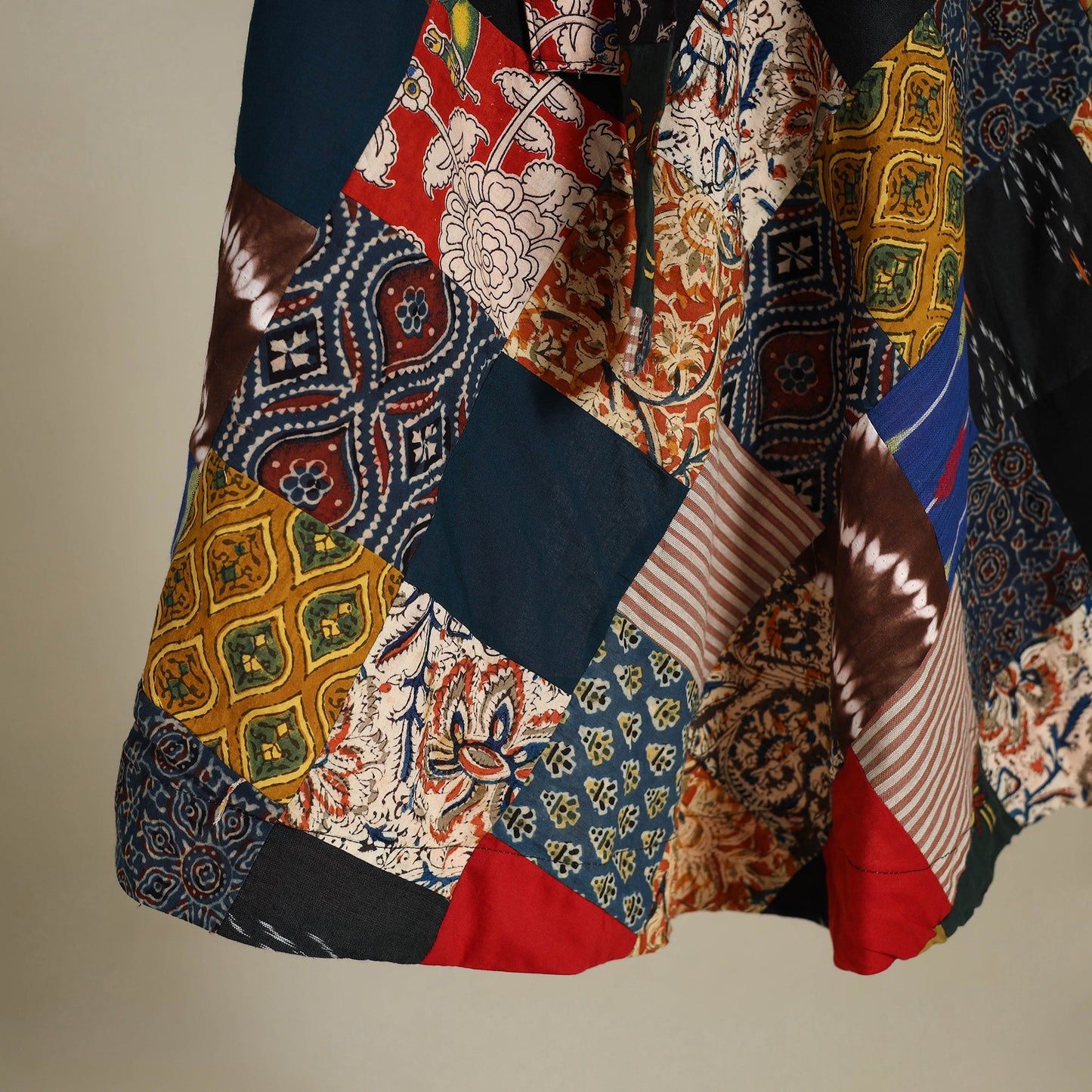 Multicolor Wrap Around Patchwork Cotton Skirt