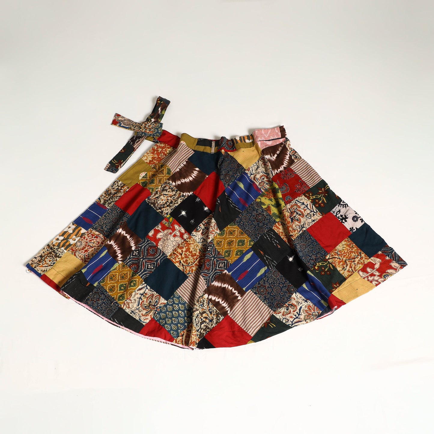 Multicolor Wrap Around Patchwork Cotton Skirt
