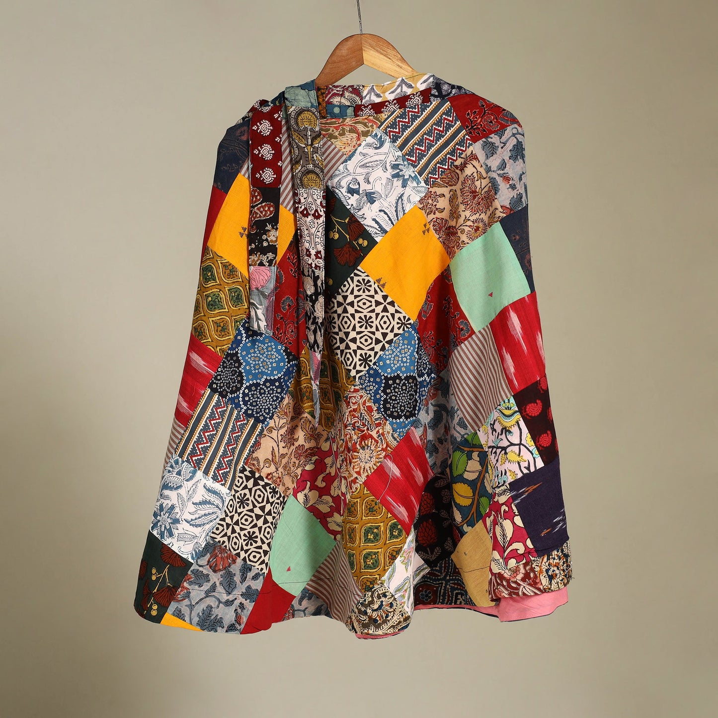 Multicolor Wrap Around Patchwork Cotton Skirt
