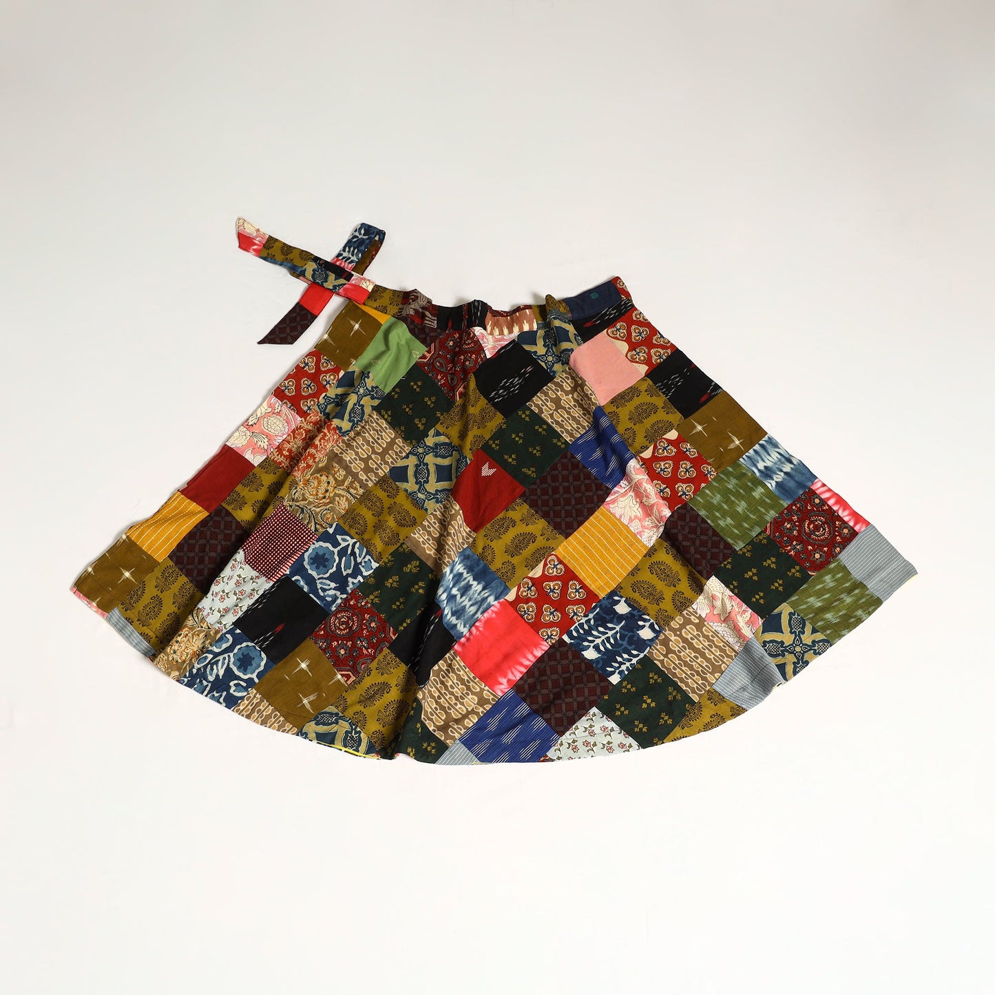 Multicolor Wrap Around Patchwork Cotton Skirt