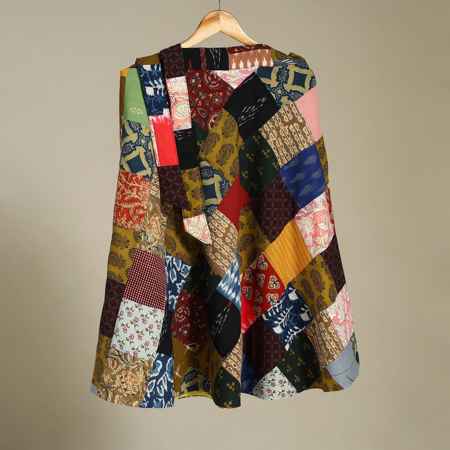 Multicolor Wrap Around Patchwork Cotton Skirt