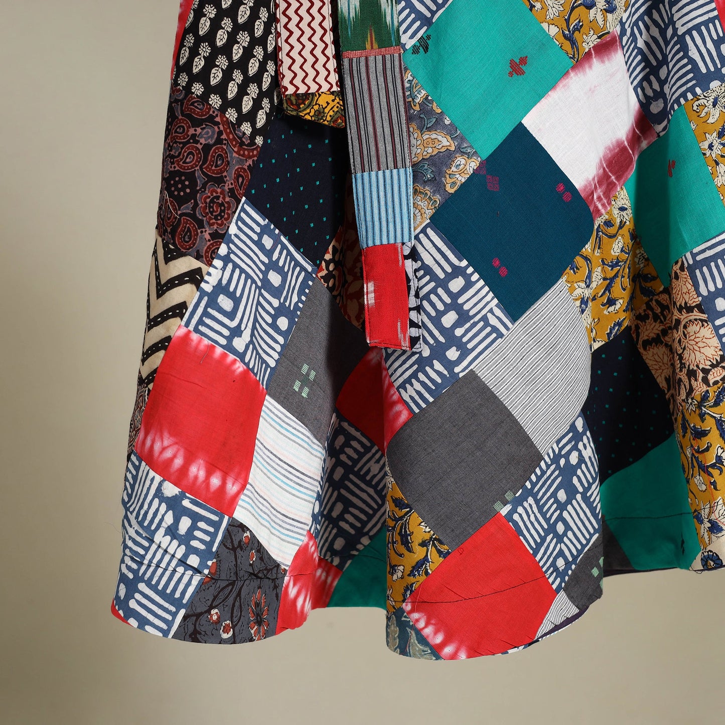 Multicolor Wrap Around Patchwork Cotton Skirt