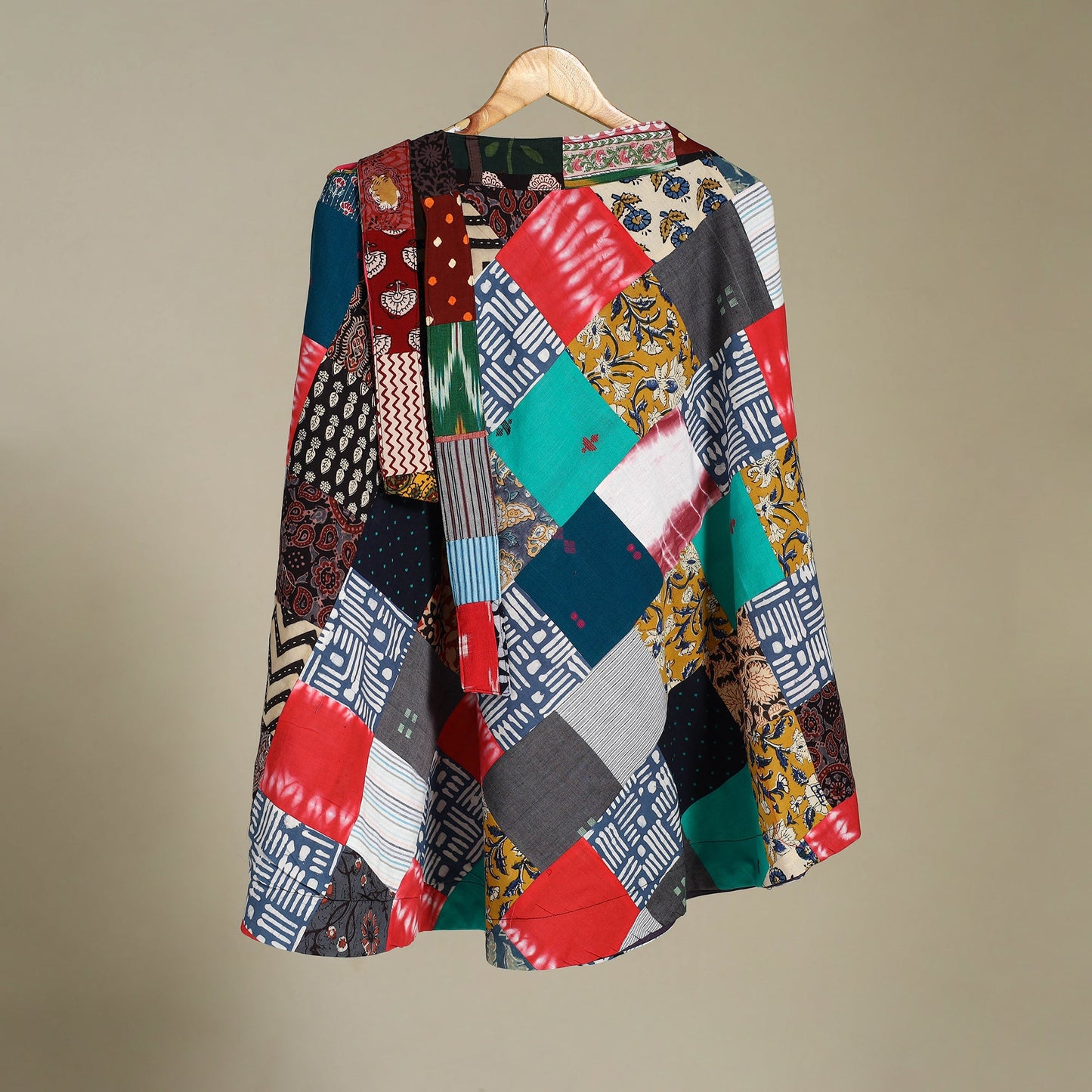 Multicolor Wrap Around Patchwork Cotton Skirt