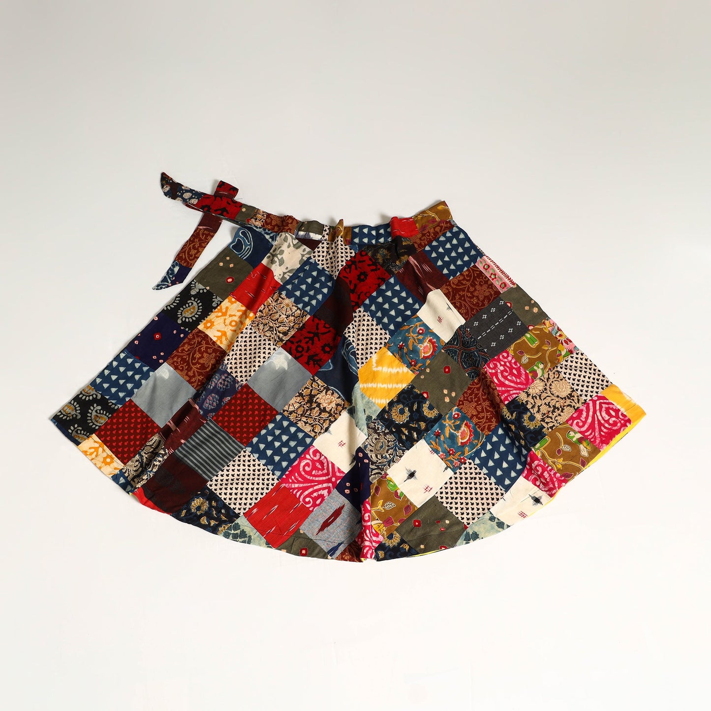 Multicolor Wrap Around Patchwork Cotton Skirt