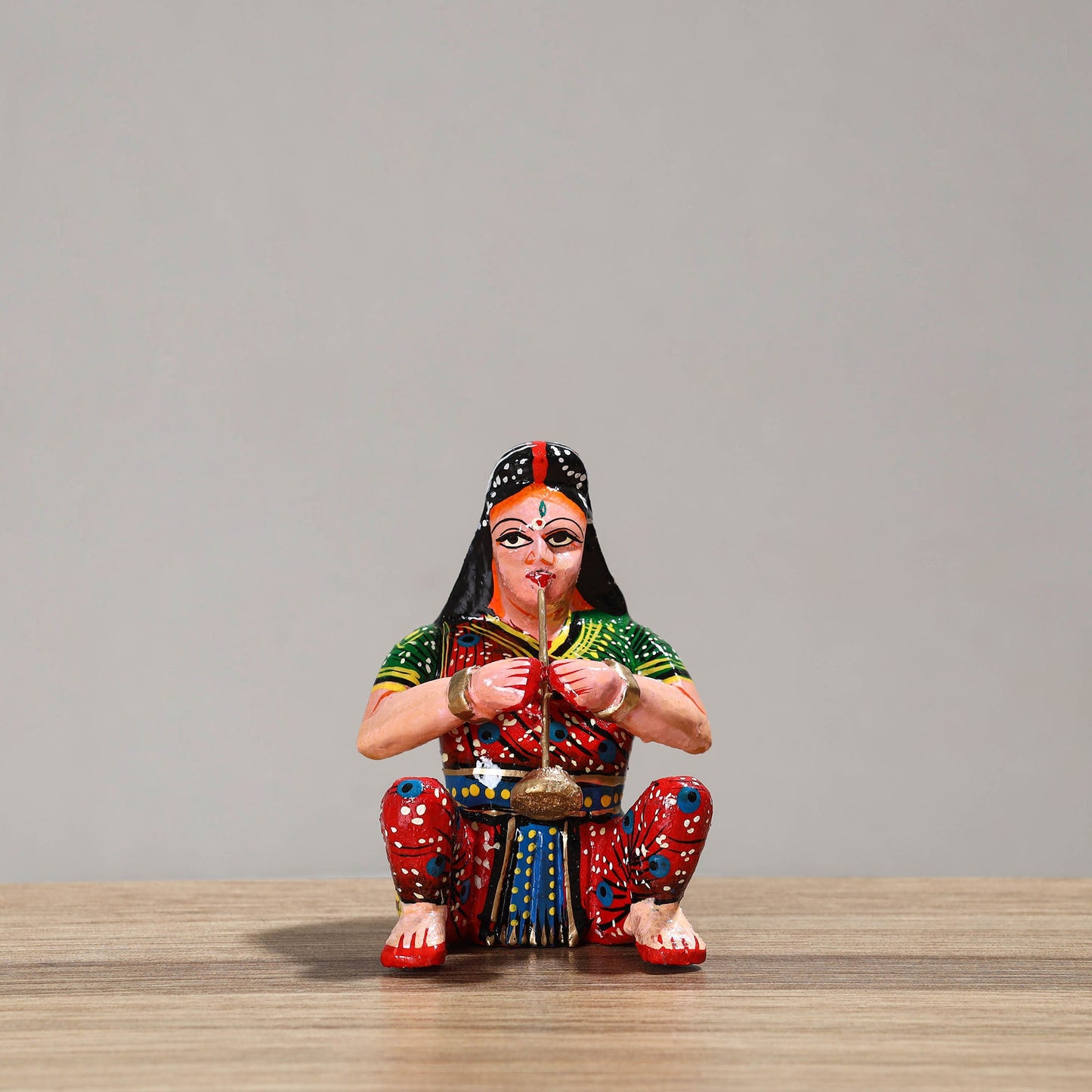 Musician (Female) - Banaras Handpainted Wooden Toy / Home Decor Item 52
