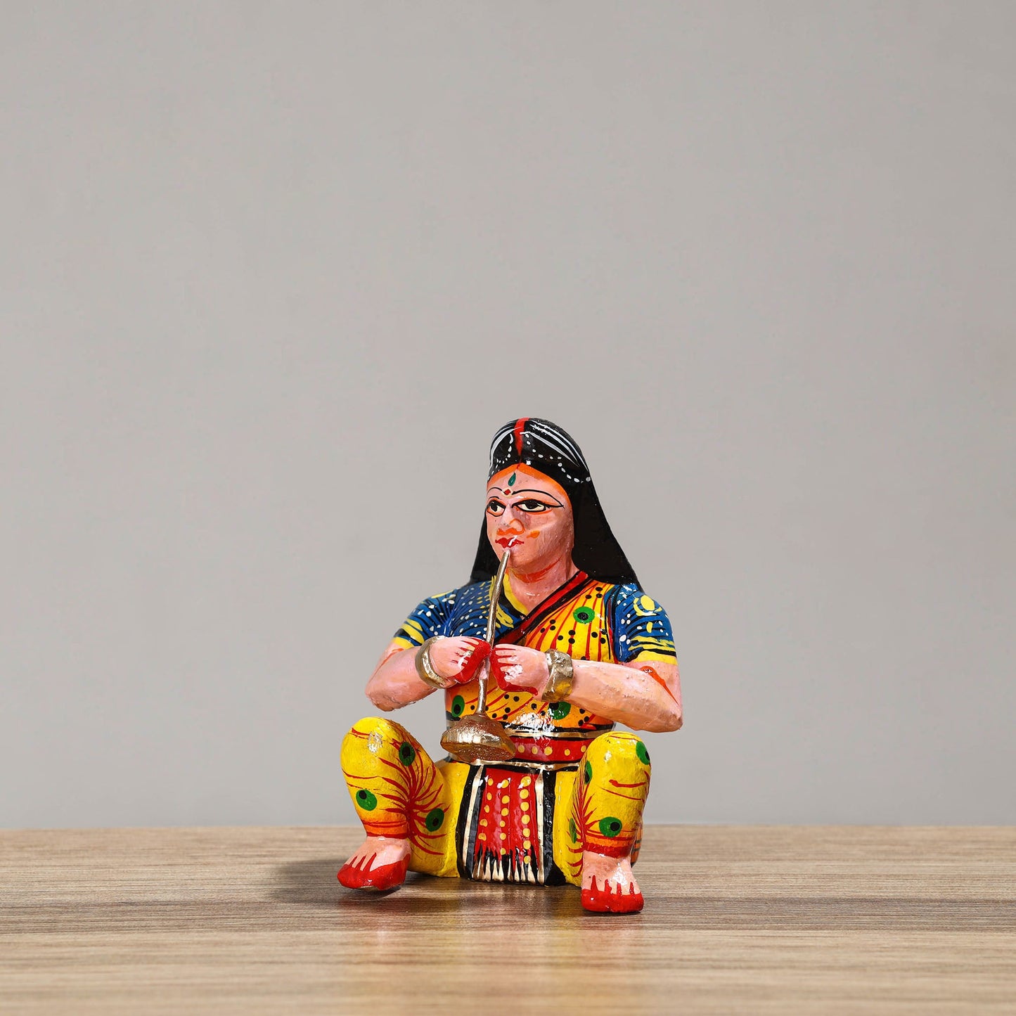 Musician (Female) - Banaras Handpainted Wooden Toy / Home Decor Item 54