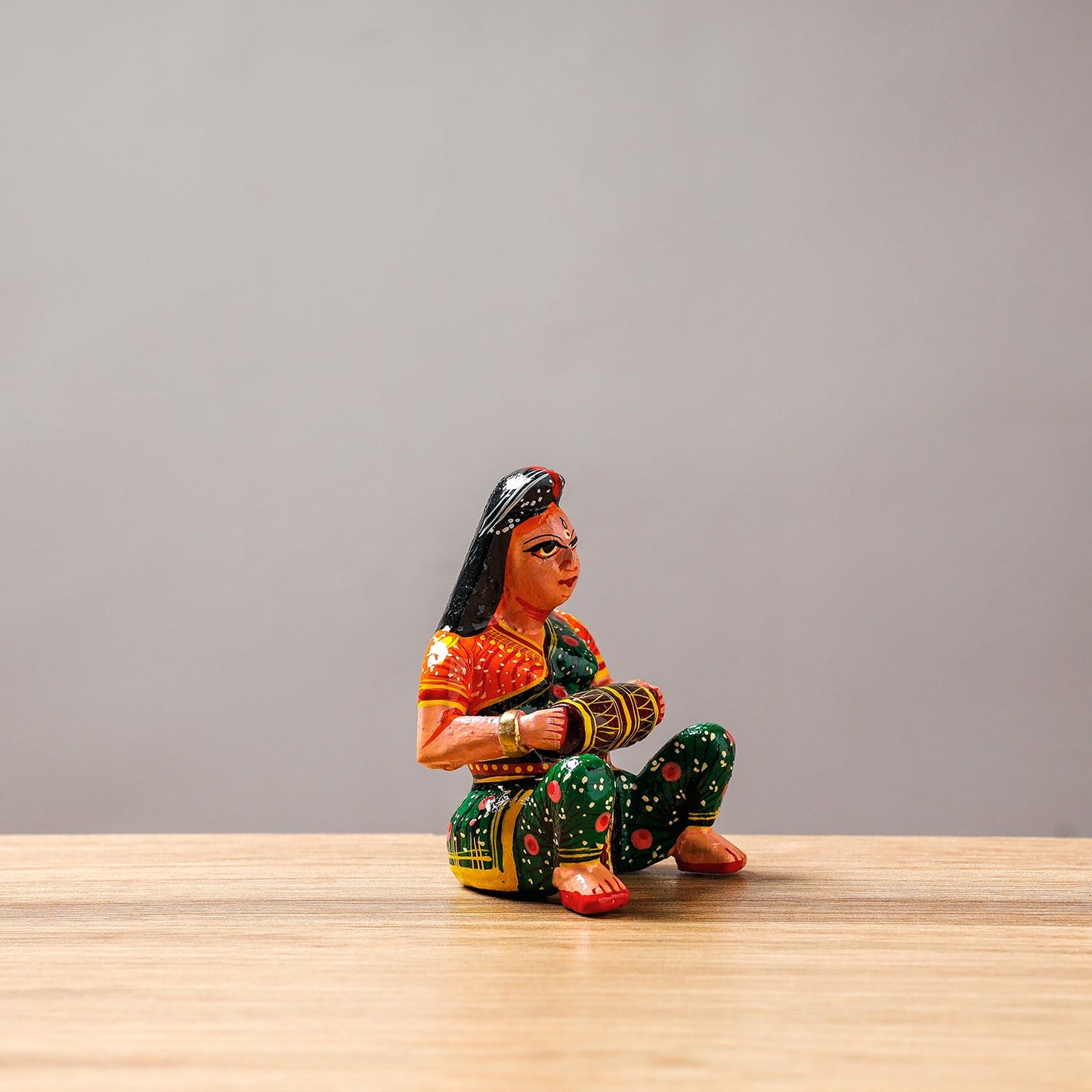 Musician (Female) - Banaras Handpainted Wooden Toy / Home Decor Item