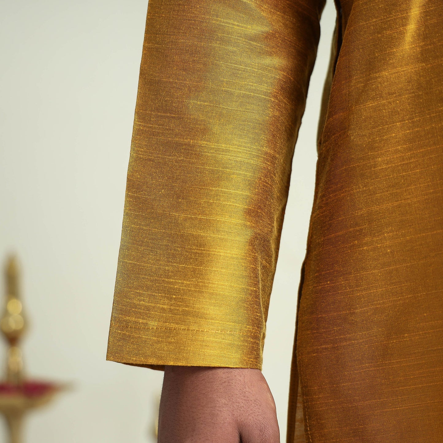 Plain Dyed Slub Silk Men Long Kurta