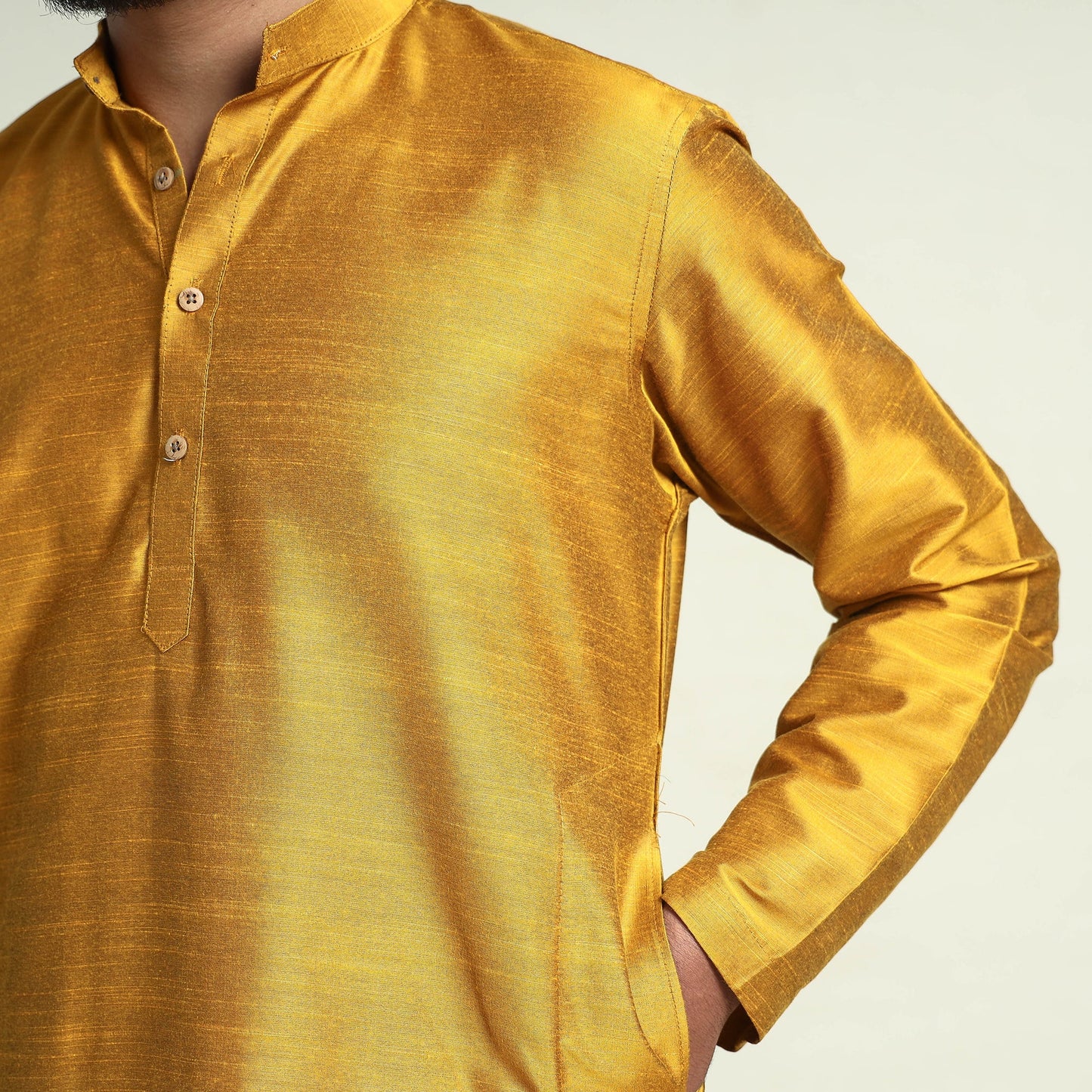 Plain Dyed Slub Silk Men Long Kurta