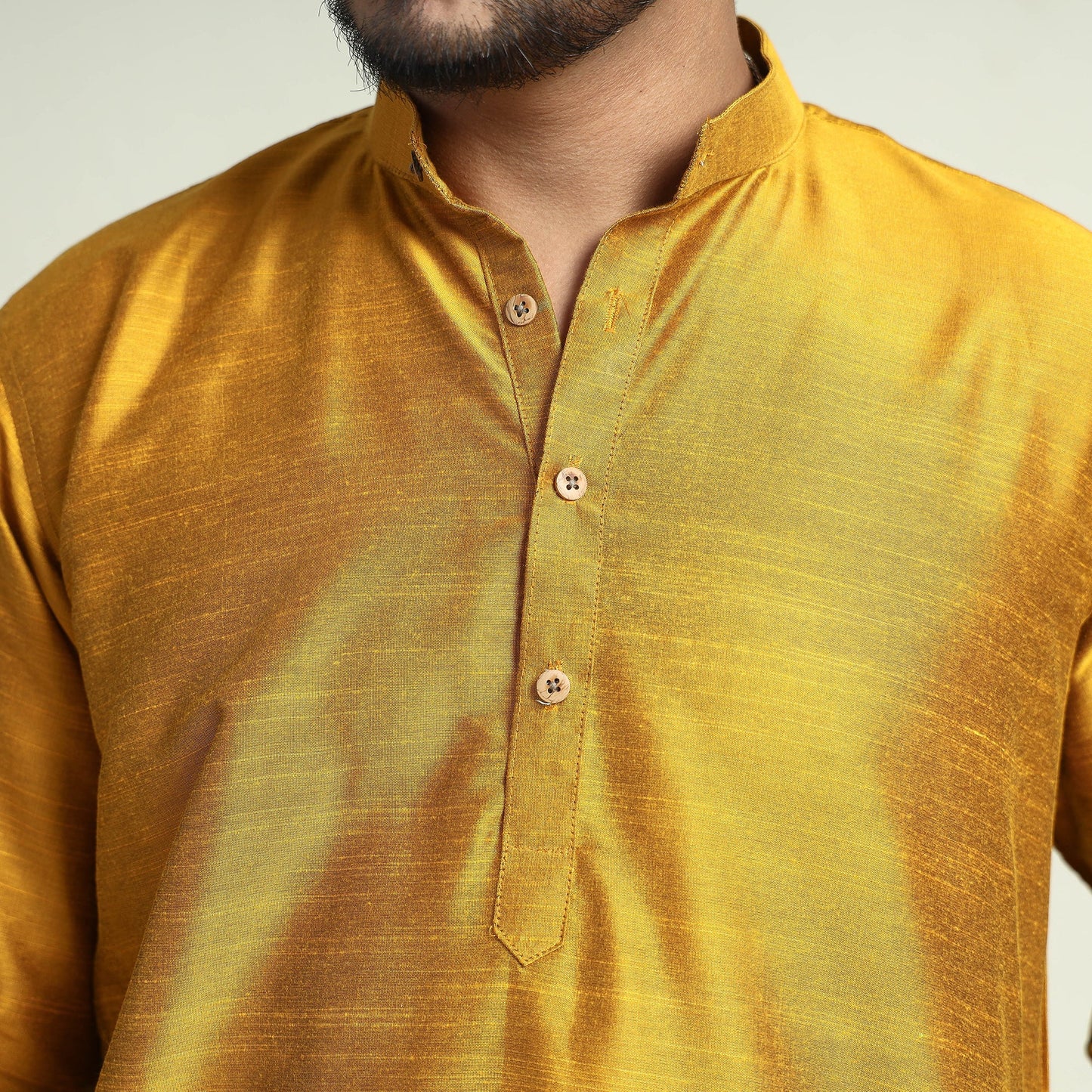 Plain Dyed Slub Silk Men Long Kurta