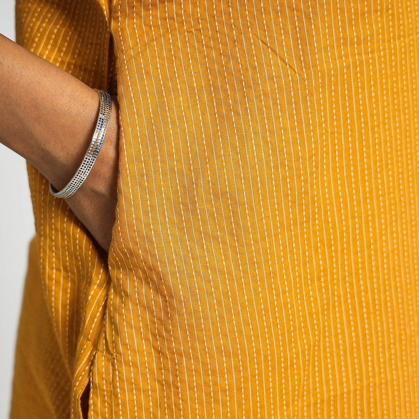 Mustard yellow - plain running stitch cotton pintuck long