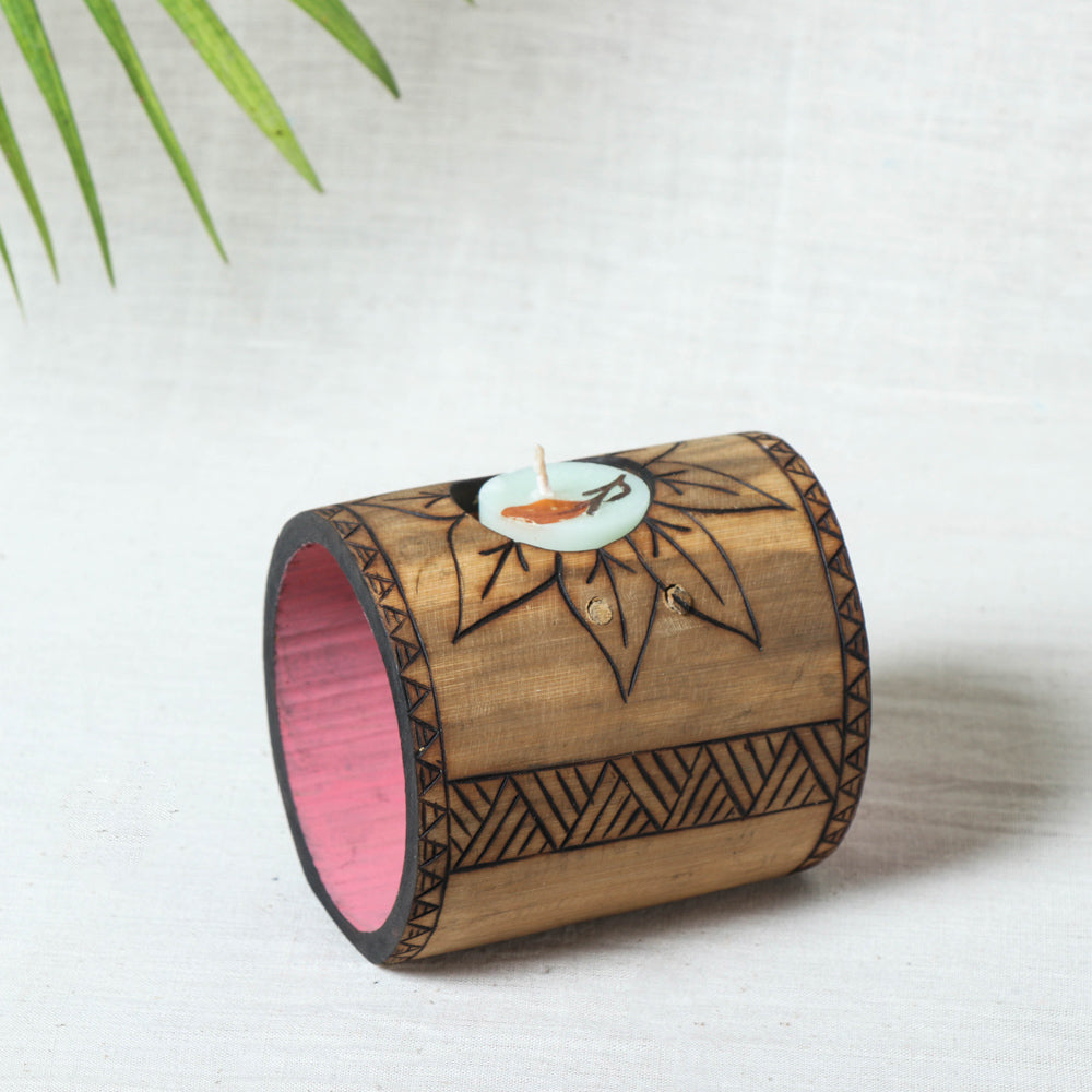 Natural Bamboo Single Candle Stand