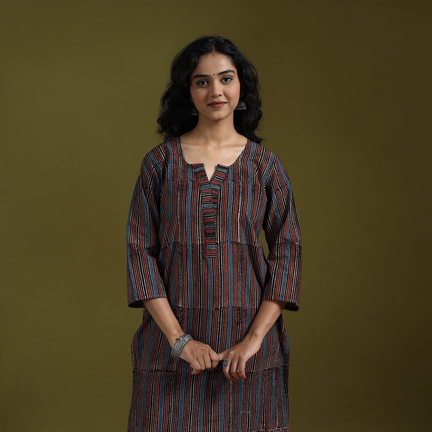 Natural dyed ajrakh hand block print cotton suit set