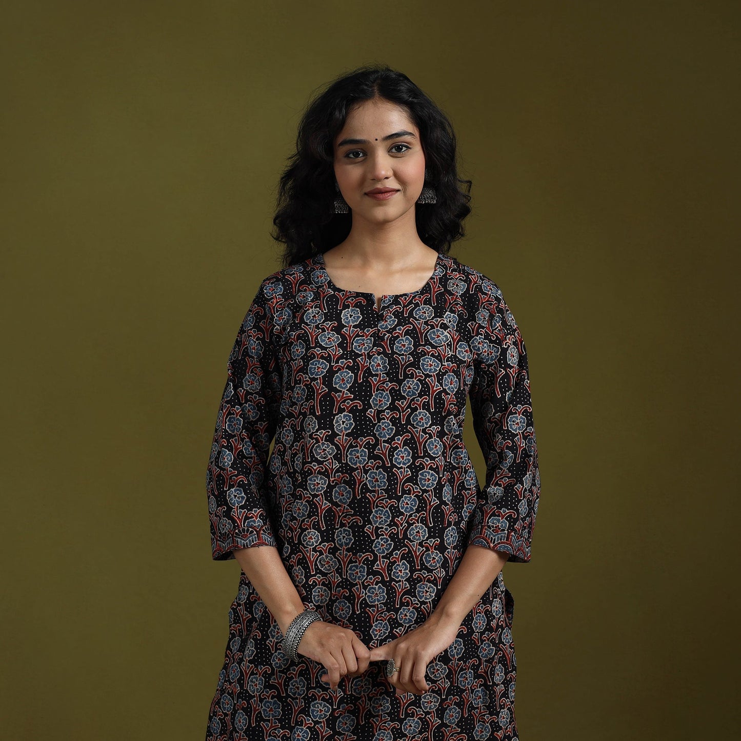 Natural dyed ajrakh hand block print cotton suit set