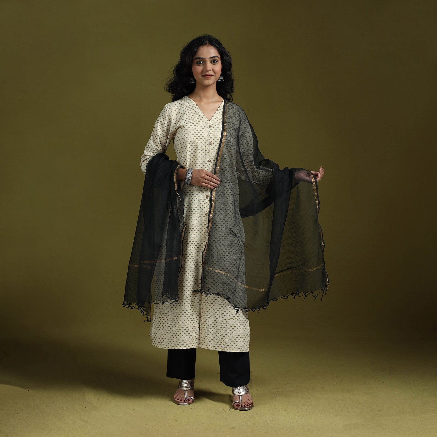 Natural dyed ajrakh hand block print cotton suit set