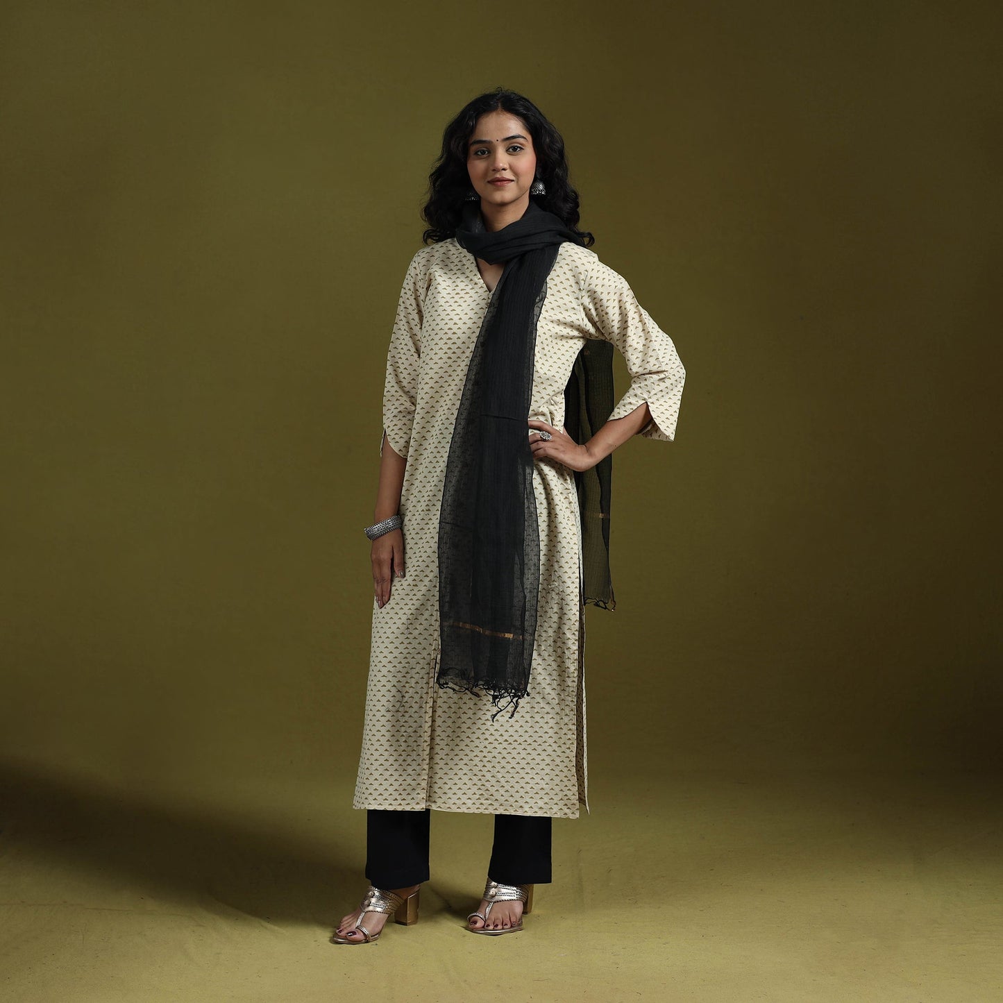 Natural dyed ajrakh hand block print cotton suit set