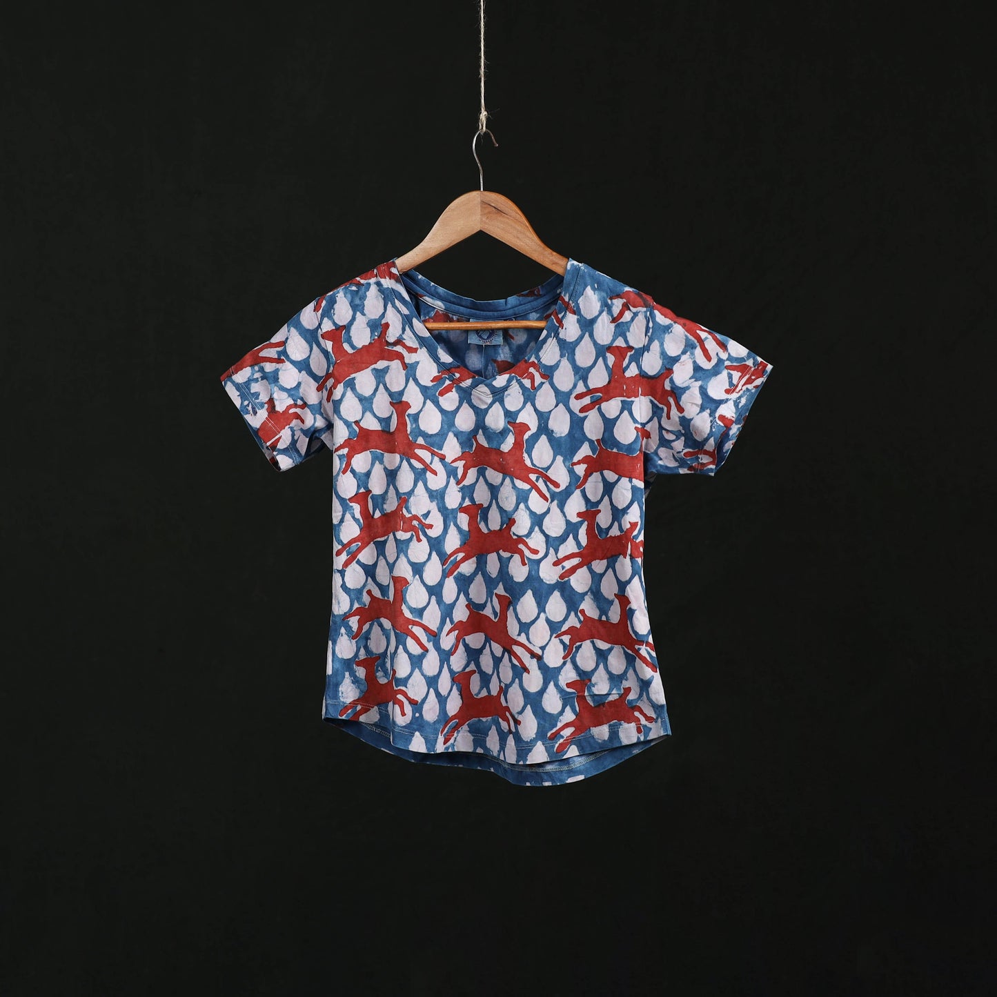 Natural dyed bindaas block art printed cotton v neck