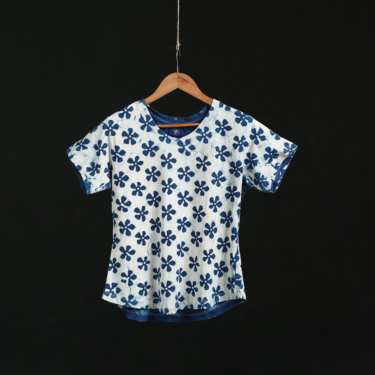 Natural dyed bindaas block art printed cotton v neck