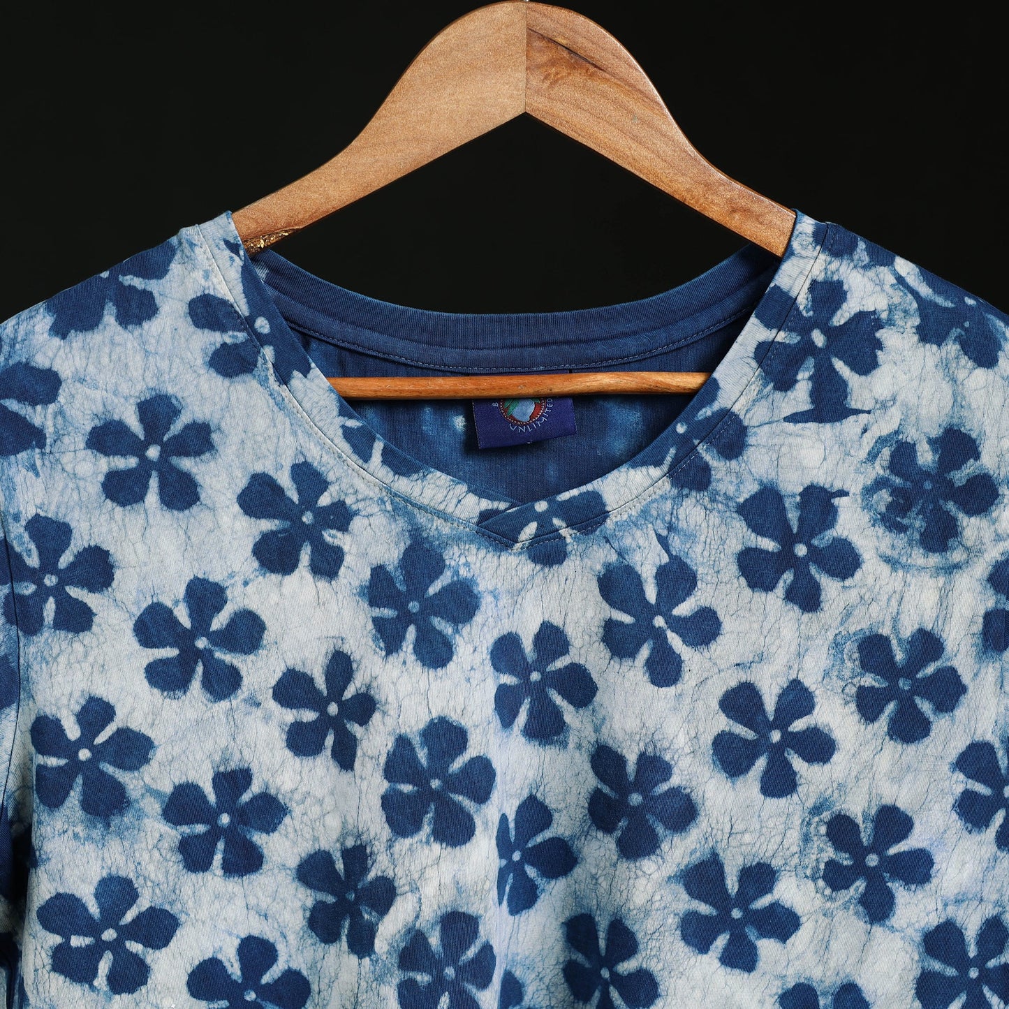 Natural dyed bindaas block art printed cotton v neck