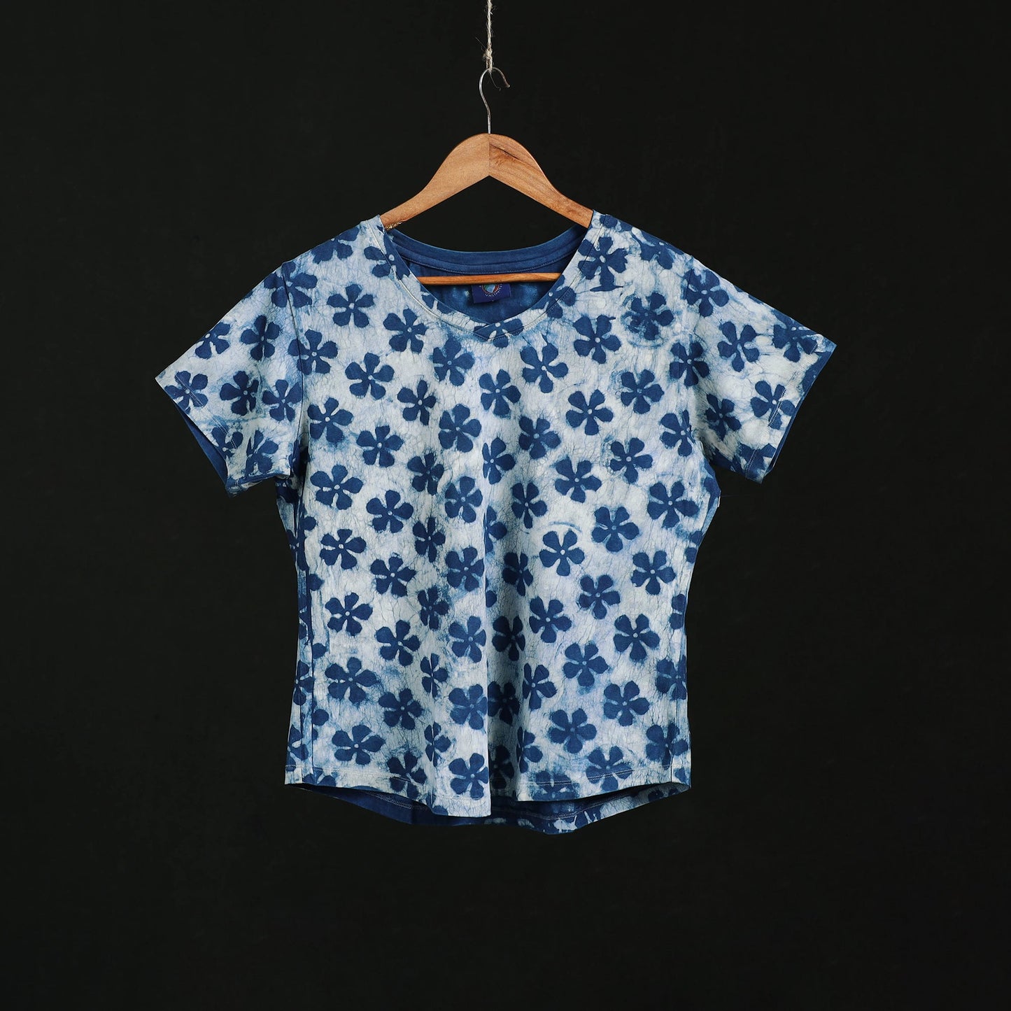 Natural dyed bindaas block art printed cotton v neck
