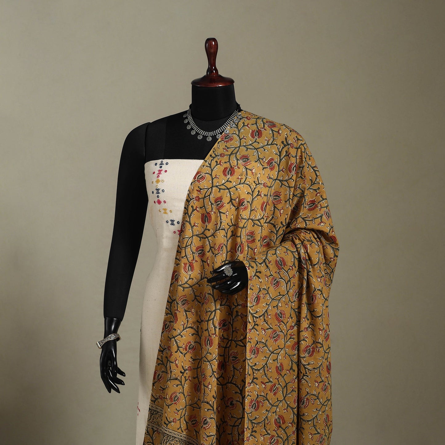 Natural Dyed Block Print Cotton Pedana Kalamkari Dupatta