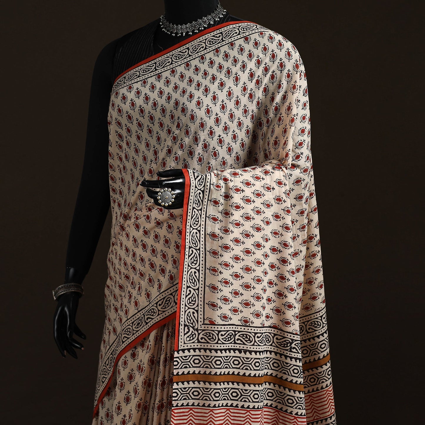 Natural dyed hand block print pure mul cotton bagru saree