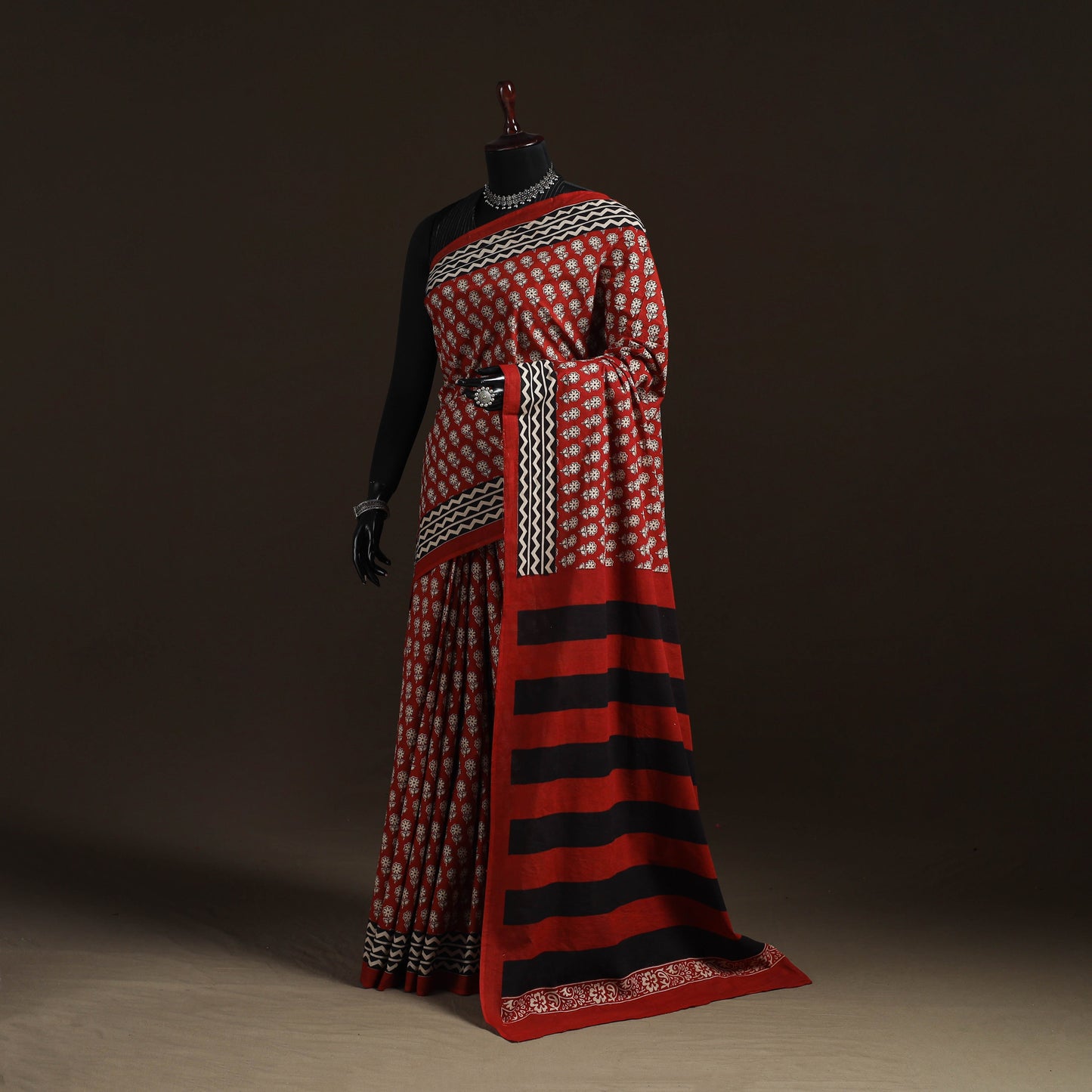 Natural dyed hand block print pure mul cotton bagru saree
