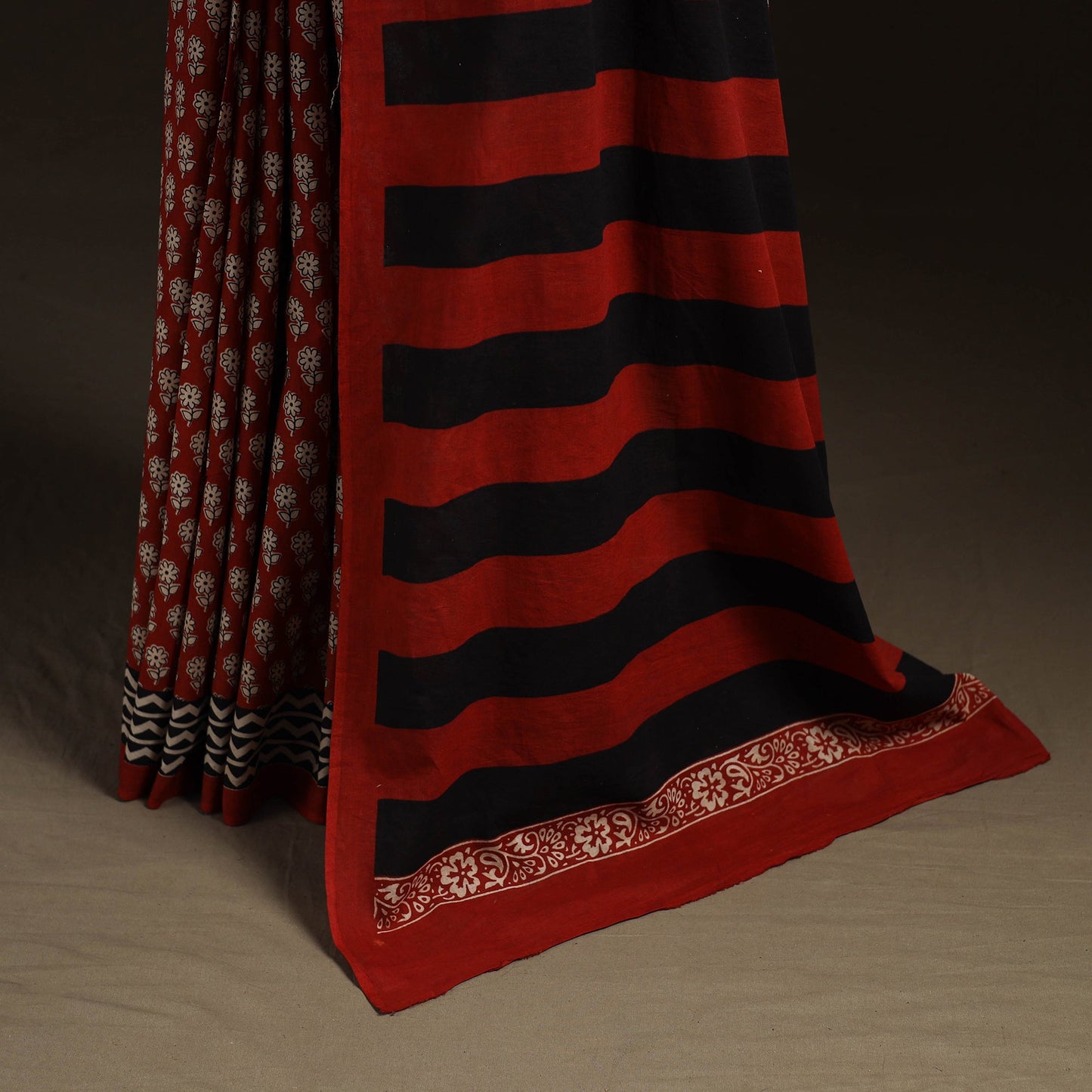 Natural dyed hand block print pure mul cotton bagru saree