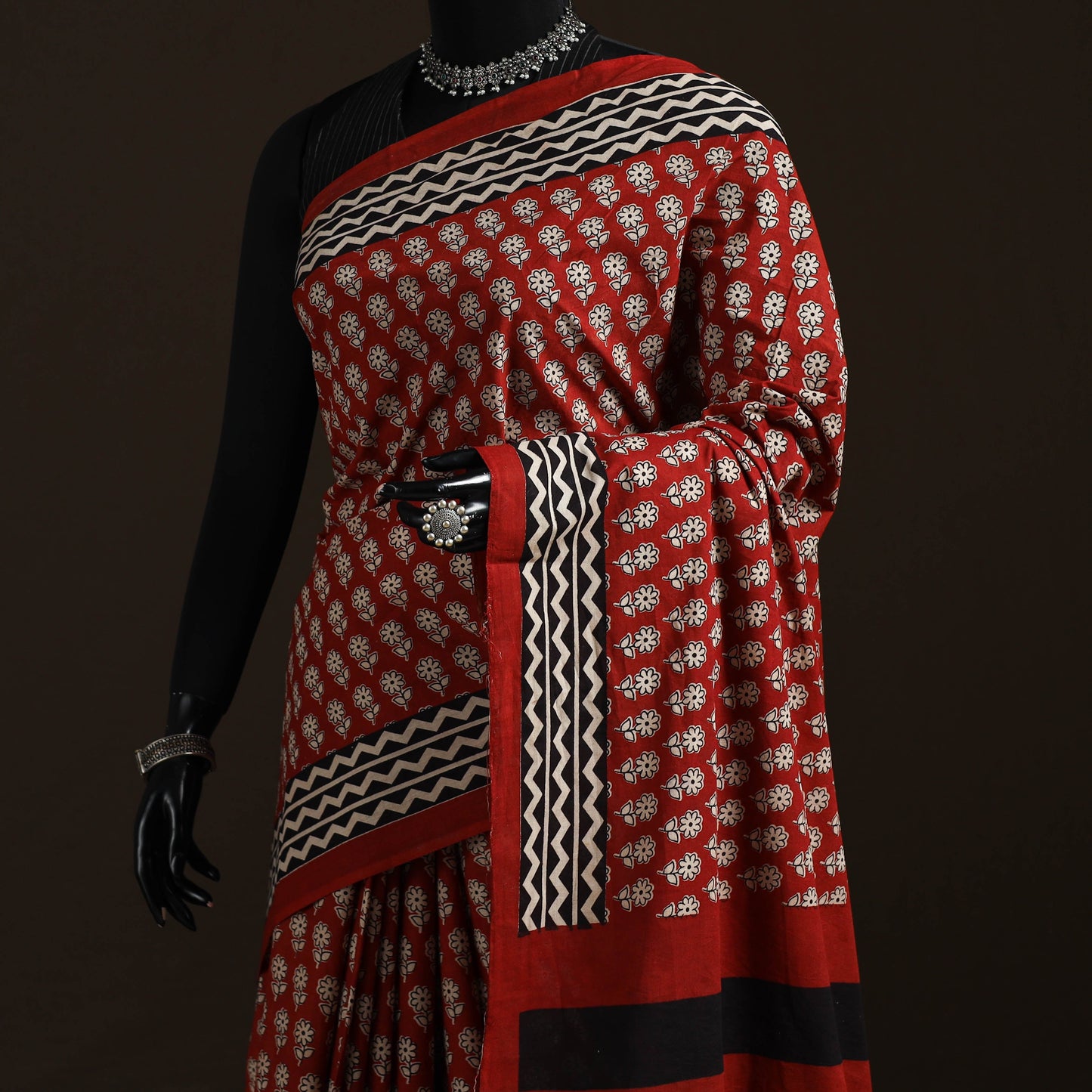 Natural dyed hand block print pure mul cotton bagru saree
