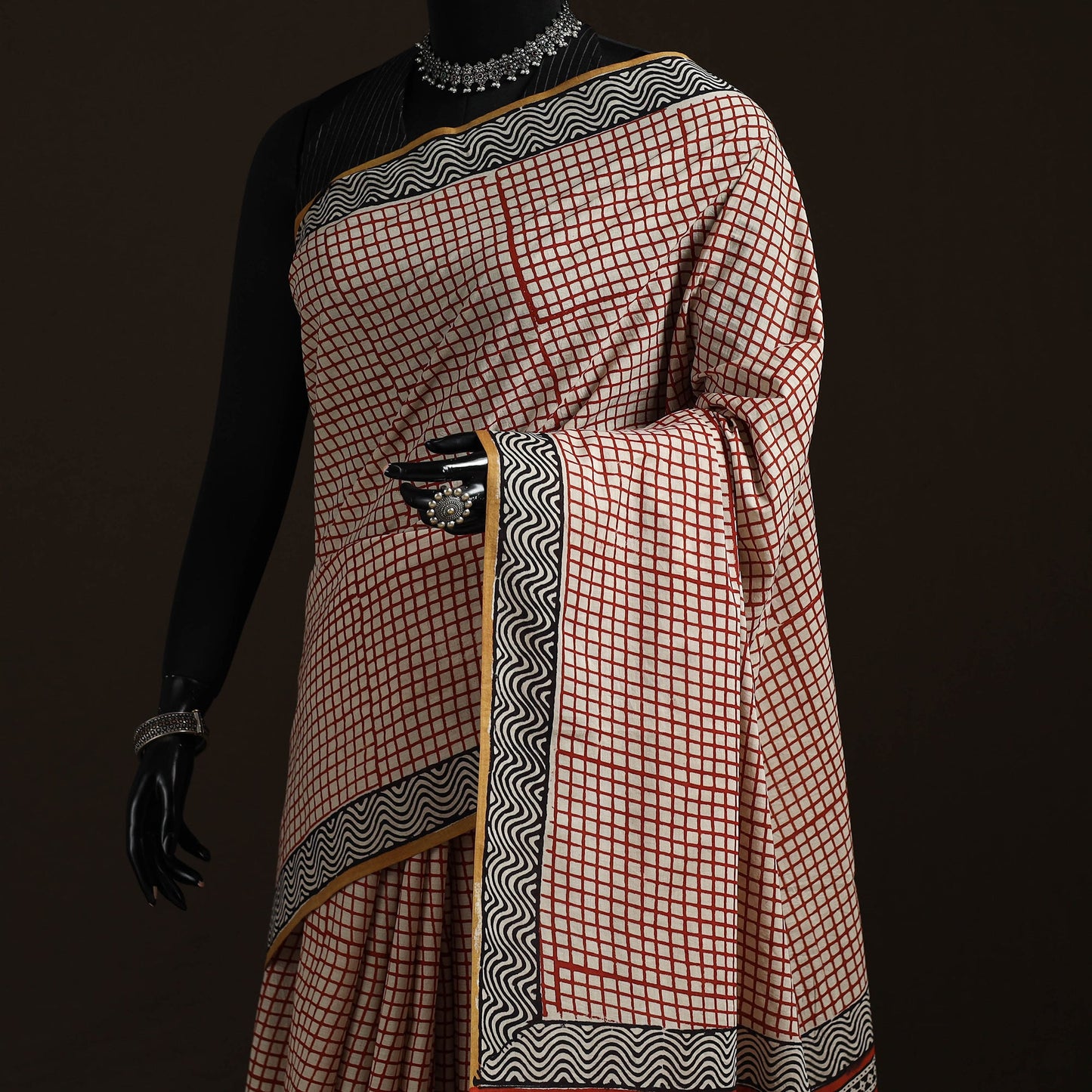 Natural dyed hand block print pure mul cotton bagru saree