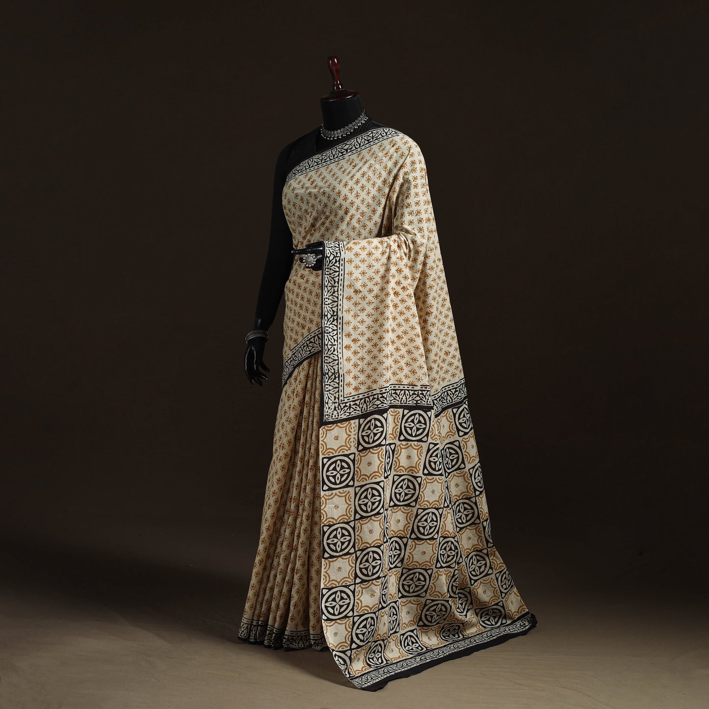 Natural dyed hand block print pure mul cotton bagru saree