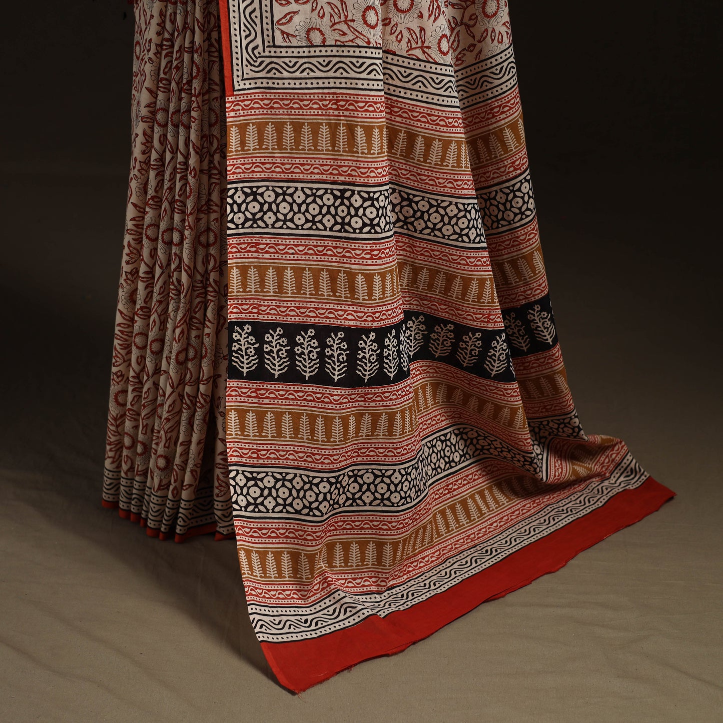 Natural dyed hand block print pure mul cotton bagru saree