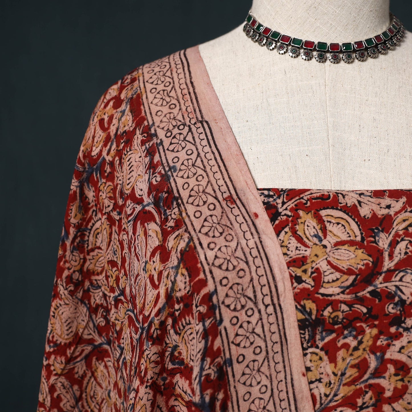 Natural dyed kalamkari hand block print cotton 2pc