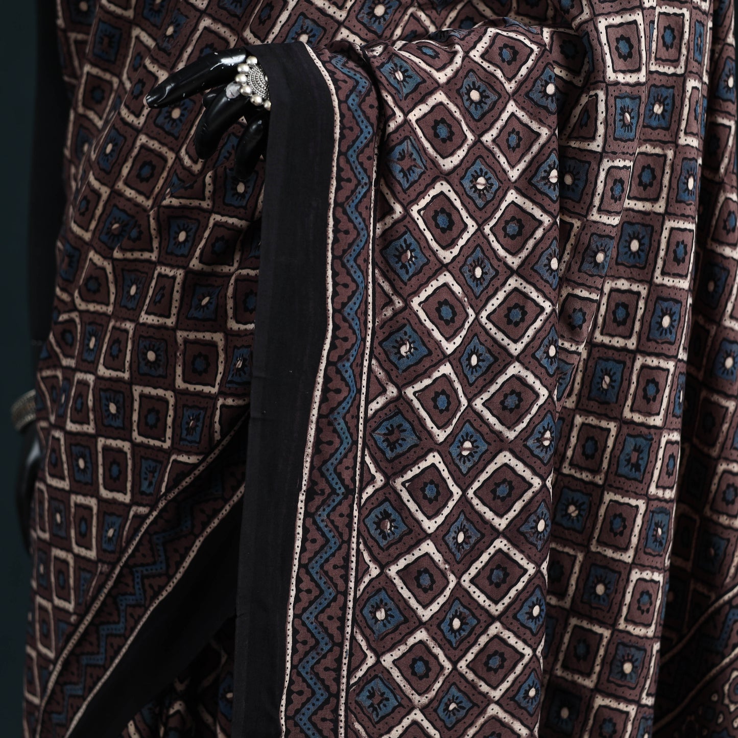 Natural dyed modal silk kutch hand block print ajrakh saree