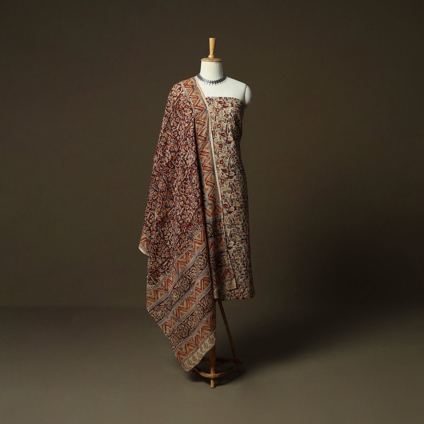 Natural dyed pedana kalamkari hand block print cotton 3pc