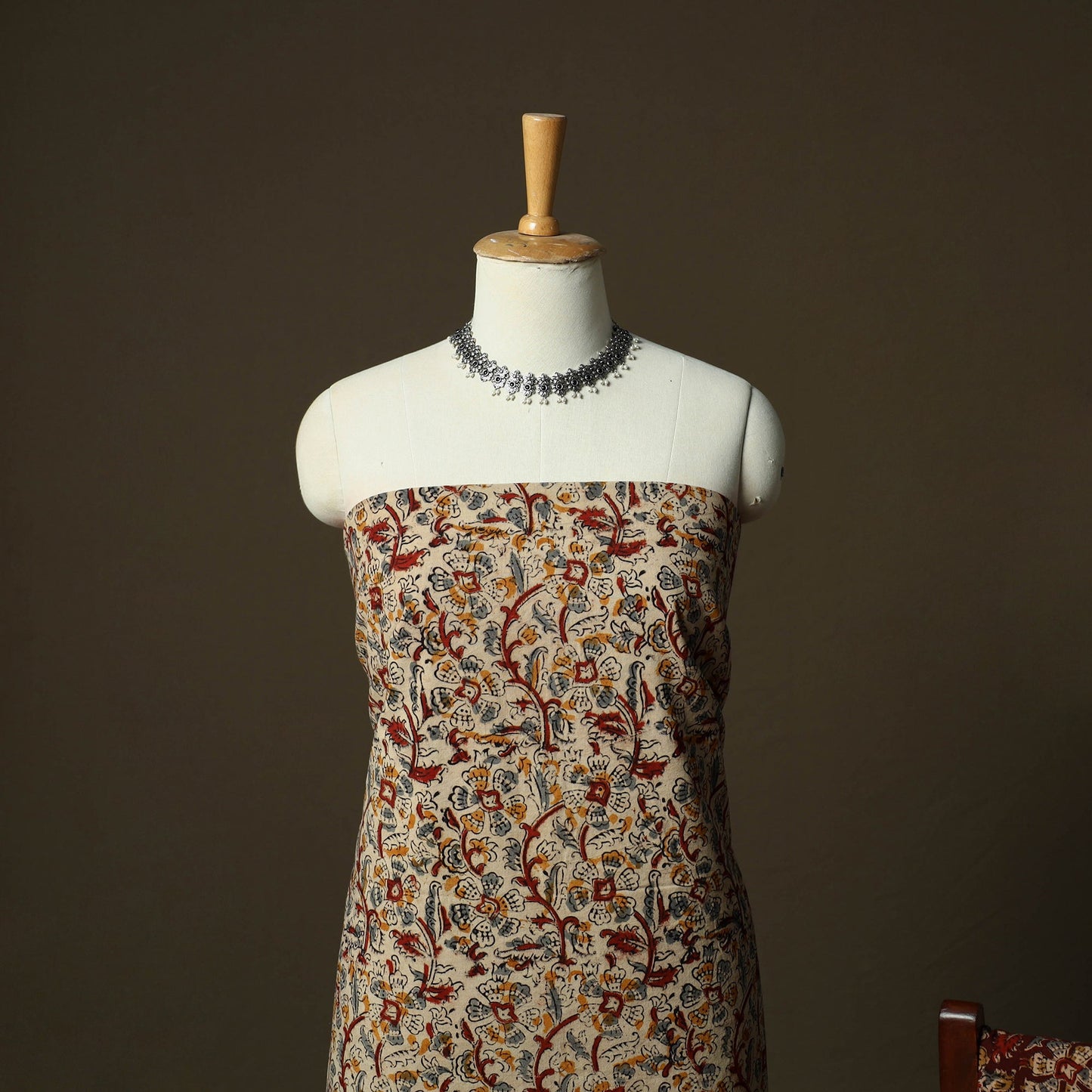 Natural dyed pedana kalamkari hand block print cotton 3pc