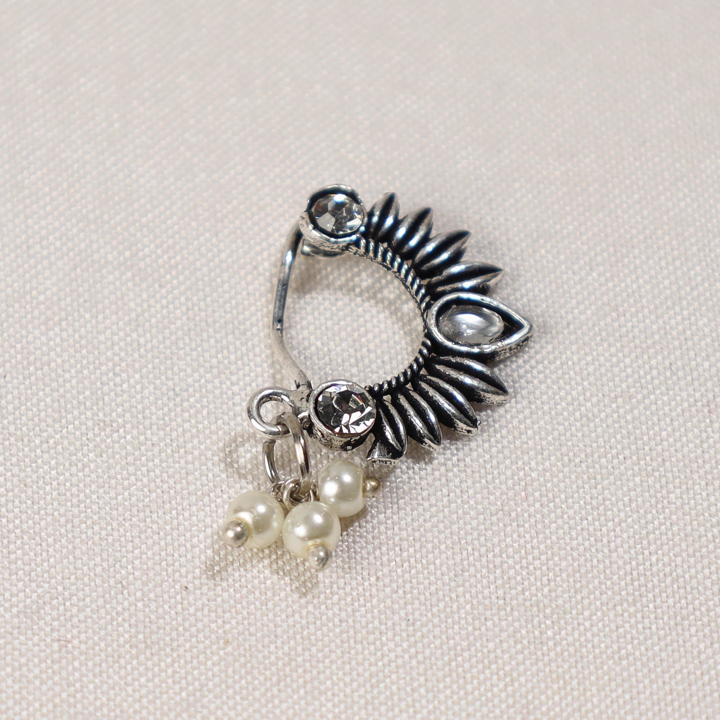 Brass Base Oxidised Antique Silver Finish Maharashtrian Nose Clip-on