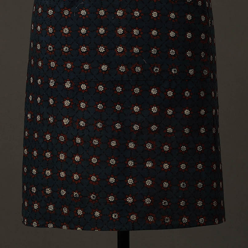 Navy Blue Ajrakh Block Printed Cotton Apron with Pocket