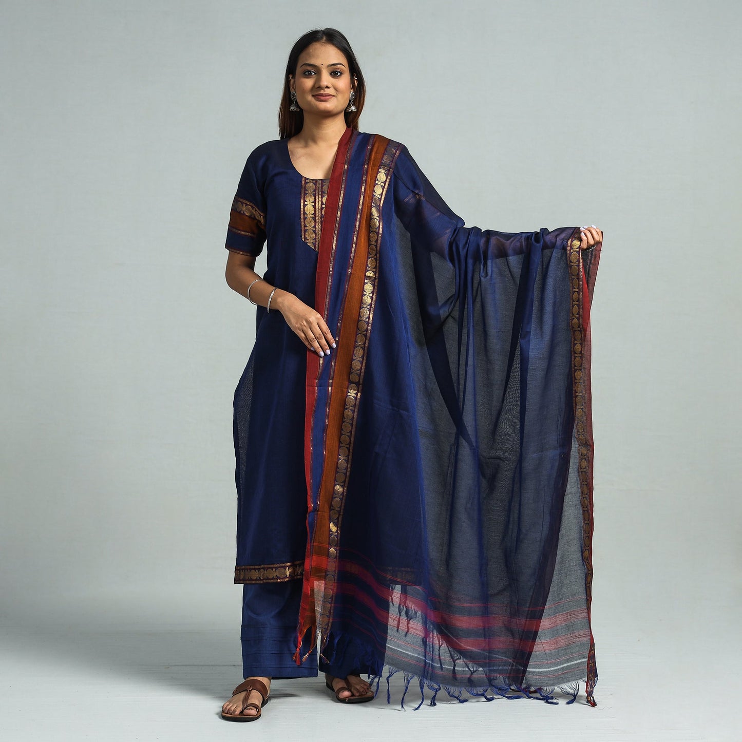 Navy blue - dharwad cotton kurta with palazzo & dupatta set