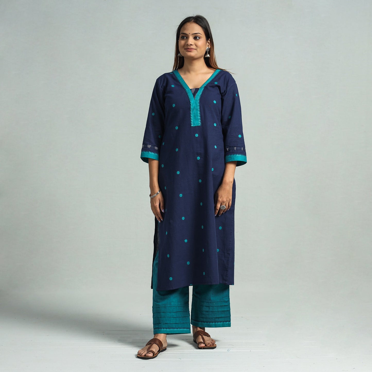 Navy blue - dharwad cotton kurta with palazzo & dupatta set