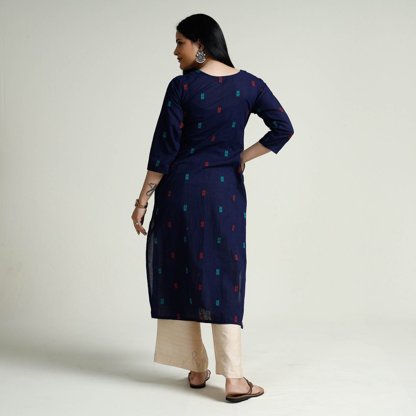 Jacquard Cotton Long Kurta for Women