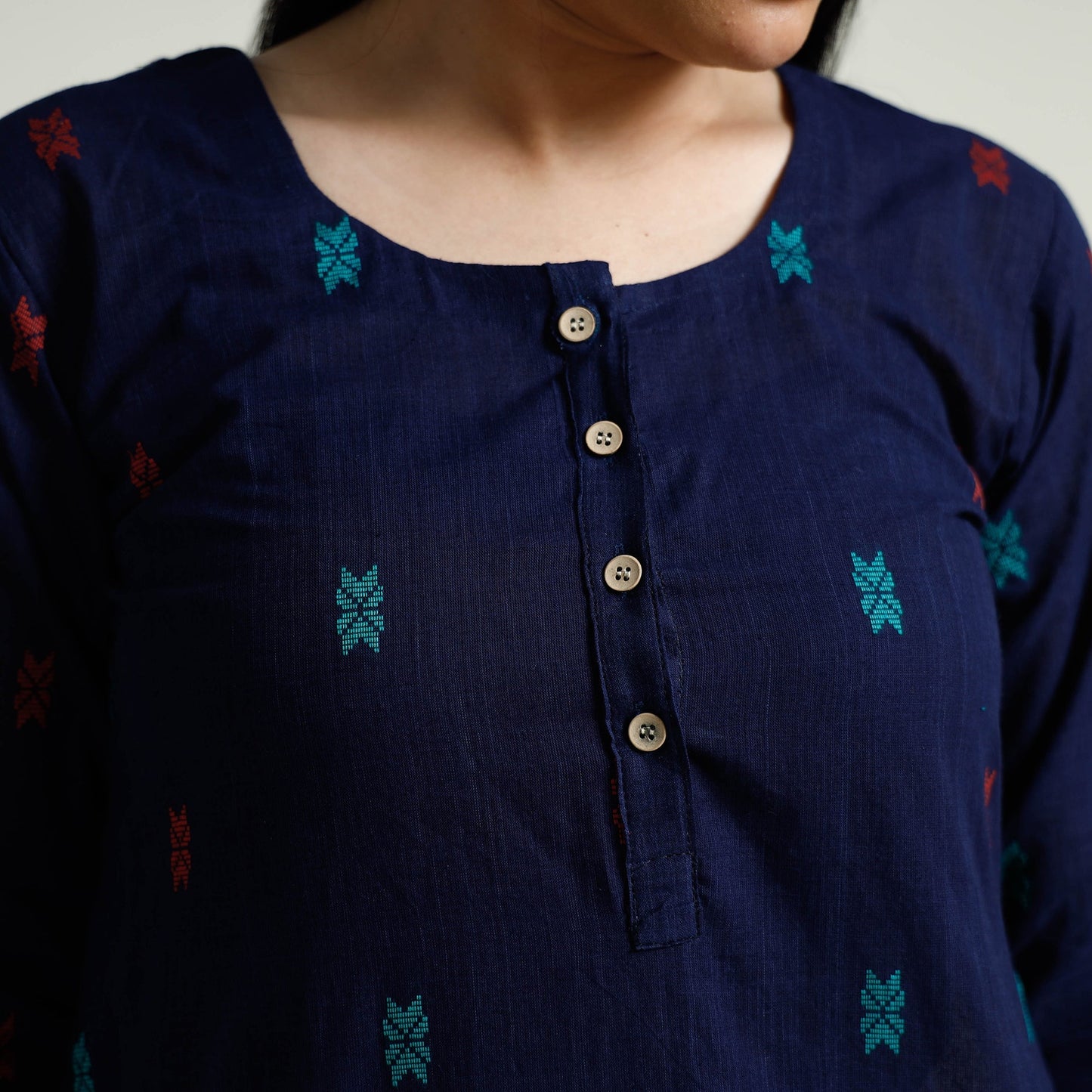 Jacquard Cotton Long Kurta for Women