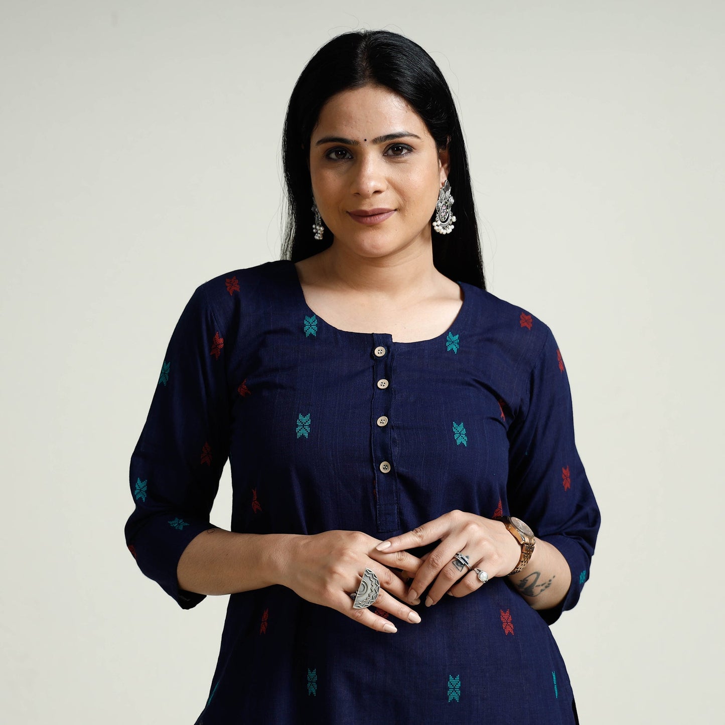 Jacquard Cotton Long Kurta for Women