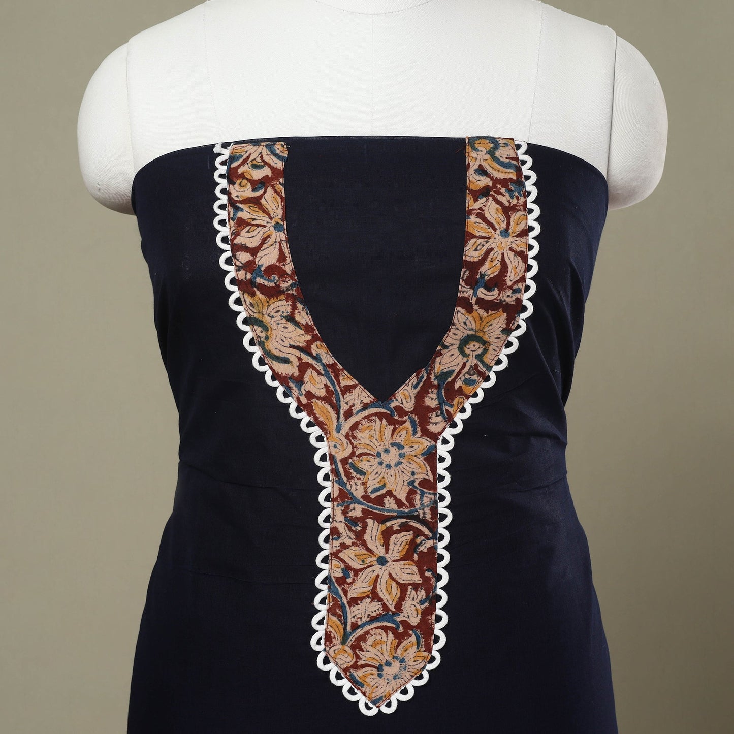 Blue Kanchipuram Patchwork Cotton Kurta Material